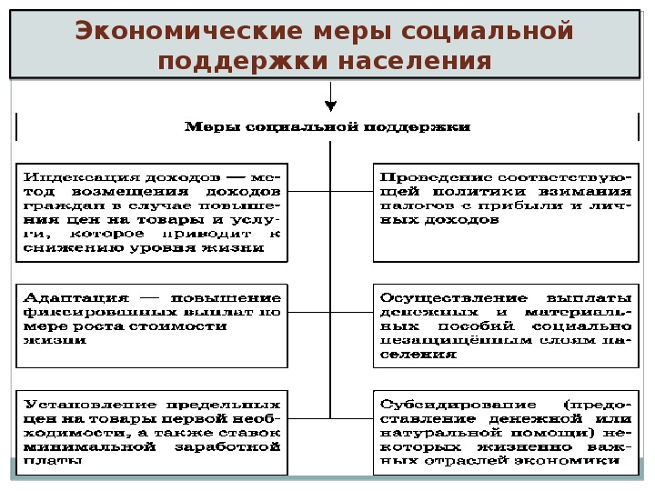 Схема экономические меры социальной поддержки населения