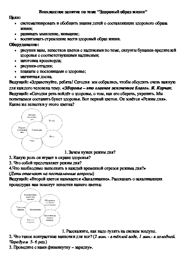 Внеклассное занятие по теме: "Здоровый образ жизни"