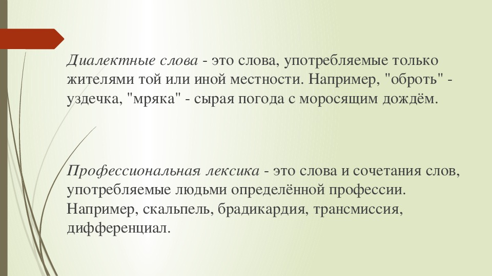 Диалектные слова в произведении