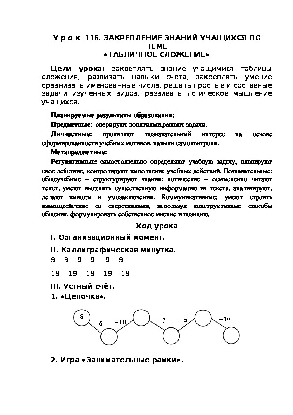 Обложка для материала Конспект урока по теме:ЗАКРЕПЛЕНИЕ ЗНАНИЙ УЧАЩИХСЯ ПО ТЕМЕ «ТАБЛИЧНОЕ СЛОЖЕНИЕ»(1 класс)