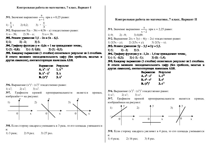 Ответы по фото алгебра 7 класс контрольные работы