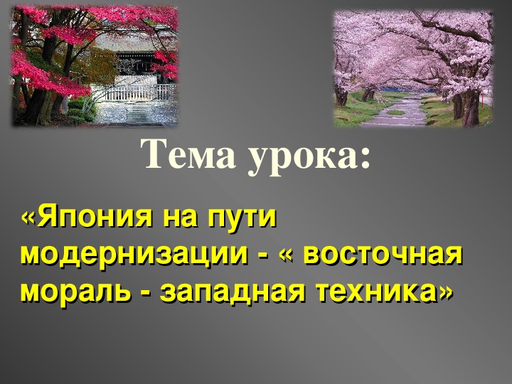 Обложка для материала Презентация по курсу всеобщей истории на тему: «Япония на пути модернизации - « восточная мораль - западная техника».