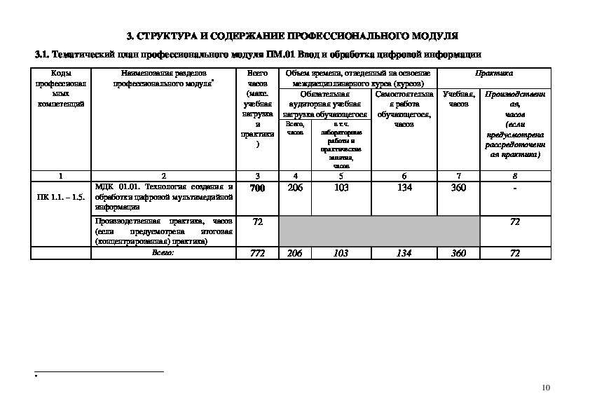 Рабочая программа профессионального