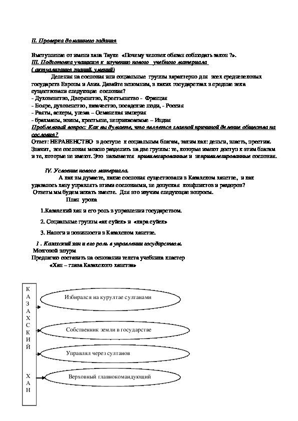 Социальная структура казахского ханства схема