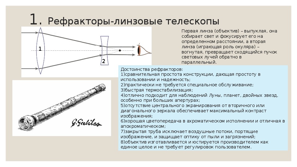 В телескопе рефракторе изображение строится при помощи