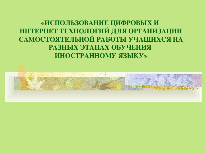Обложка для материала ИСПОЛЬЗОВАНИЕ ЦИФРОВЫХ И ИНТЕРНЕТ ТЕХНОЛОГИЙ ДЛЯ ОРГАНИЗАЦИИ САМОСТОЯТЕЛЬНОЙ РАБОТЫ УЧАЩИХСЯ НА РАЗНЫХ ЭТАПАХ ОБУЧЕНИЯ ИНОСТРАННОМУ ЯЗЫКУ