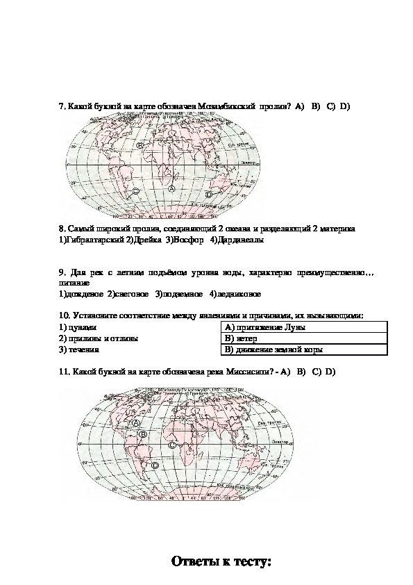 Проверочная работа по теме гидросфера