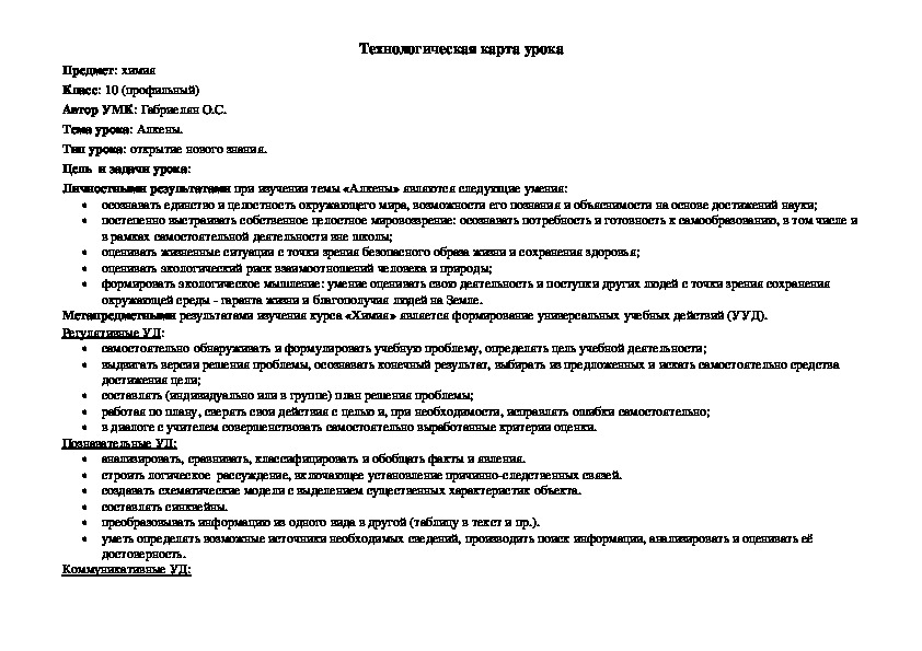 Разработка урока по теме АЛКЕНЫ 10 класс