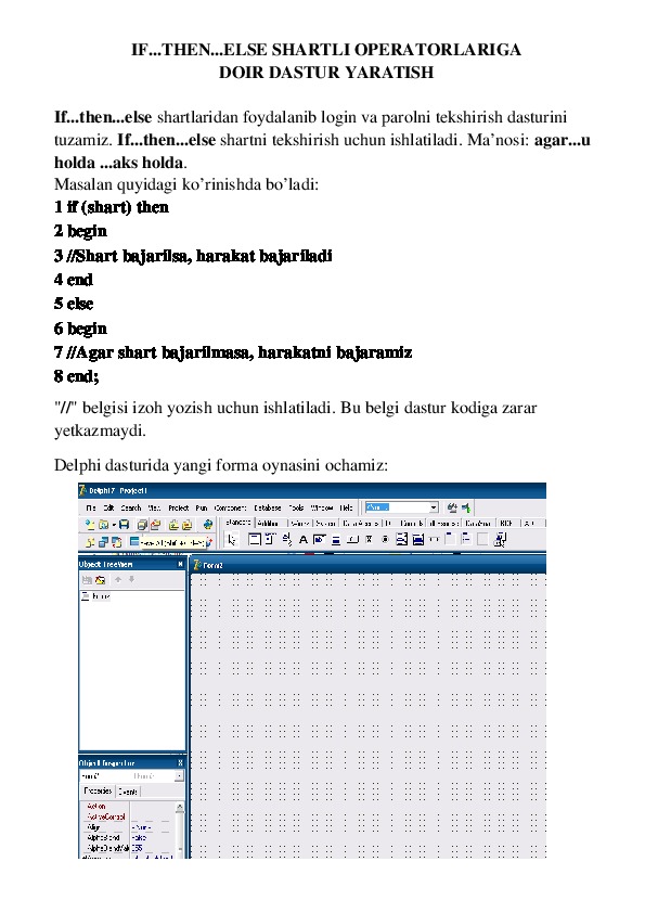 IF...THEN...ELSE SHARTLI OPERATORLARIGA  DOIR DASTUR YARATISH