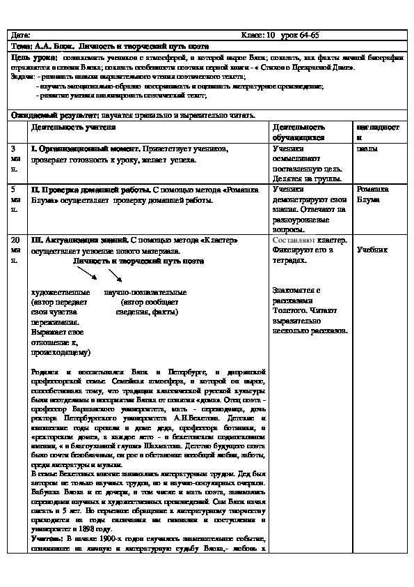Обложка для материала Русская литература 10 класс  А.А. Блок.  Личность и творческий путь поэта