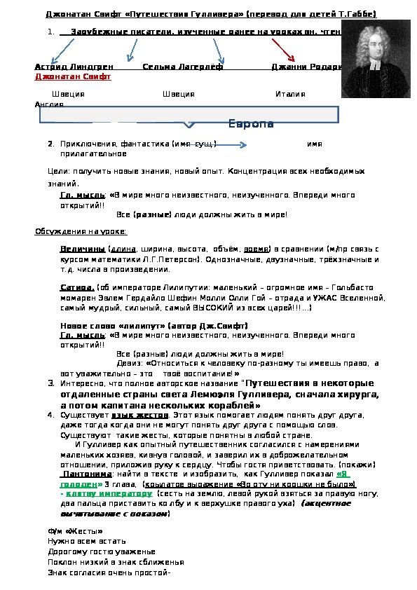 Обложка для материала К уроку внеклассного чтения в 3-ем классе по произведению Дж.Свифта "Путешествия Гулливера" (программа "Учимся успешному чтению")
