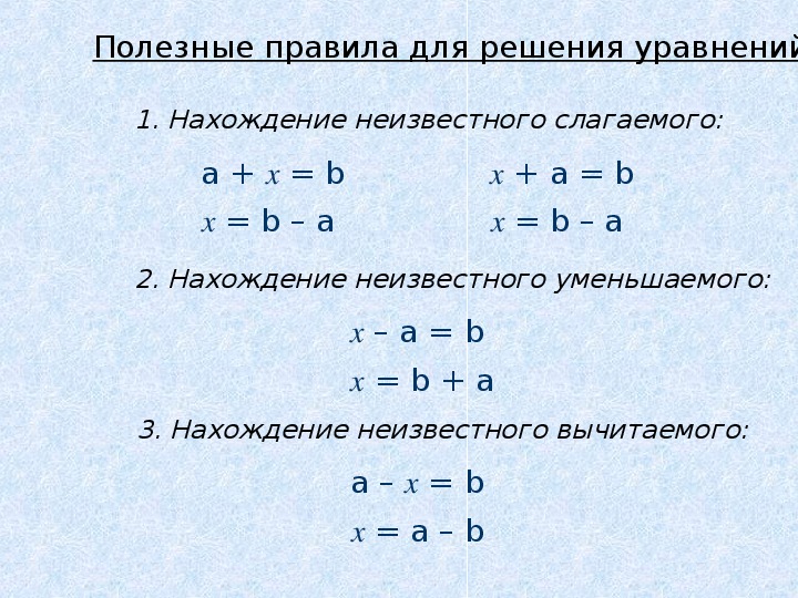 Презентация решение уравнений 3 класс школа россии. Правила нахождения слагаемого. Нахождение неизвестного. Уравнения на нахождение слагаемого. Нахождение неизвестного в уравнении.