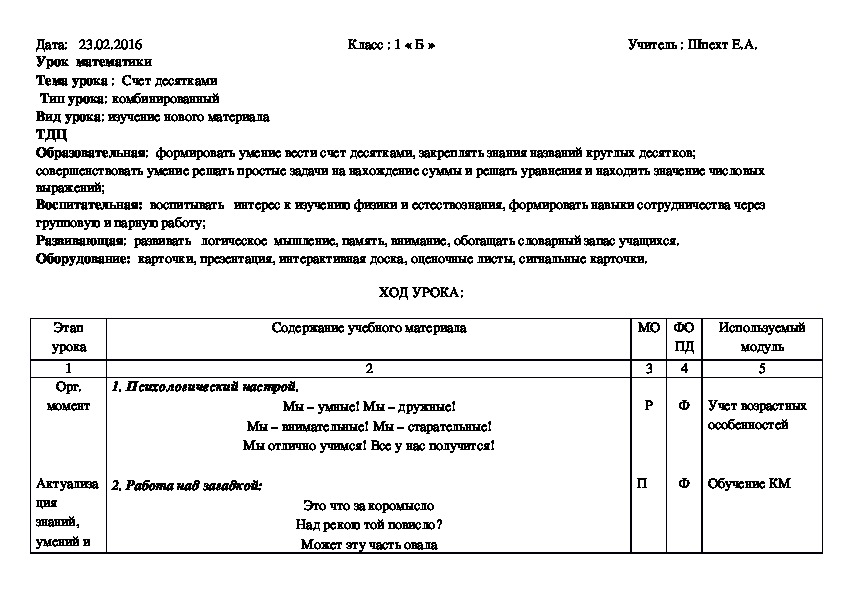 План конспект урока по математике 6 класс