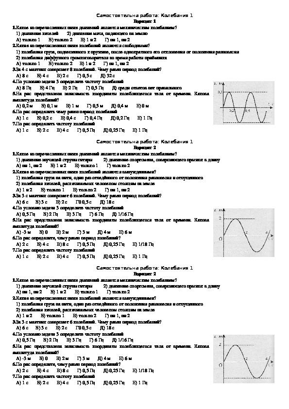 Механические колебания контрольная 9 класс