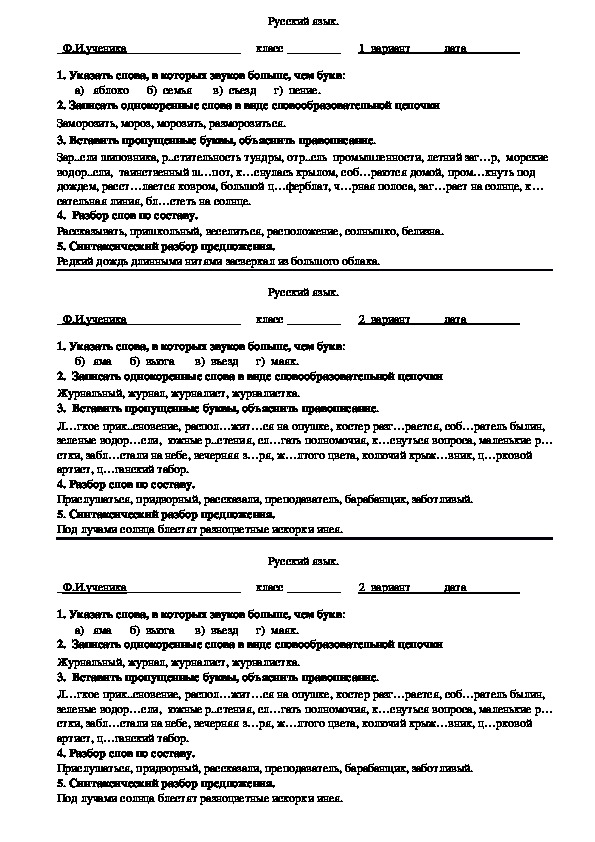 Контрольная работа по русскому языку по итогам 1 полугодия (6 класс)