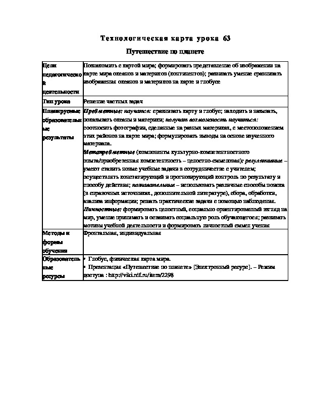 Конспект урока по окружающему миру "Путешествие по планете"(2 класс)