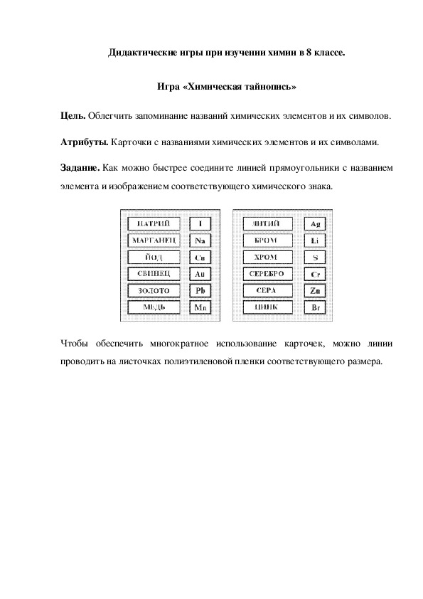 Обложка для материала Дидактические игры при изучении химии в 8 классе. Игра «Химическая тайнопись»