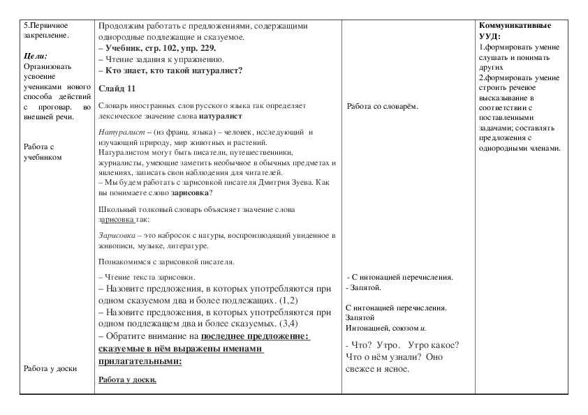 Технологическая карта урока по русскому языку 4 класс однородные члены предложения