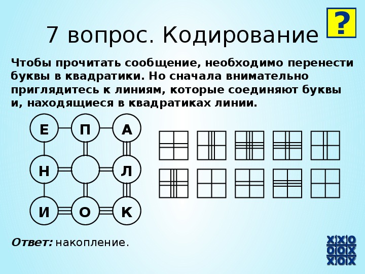 Квадраты в игре в крестики нолики пронумерованы как показано на рисунке