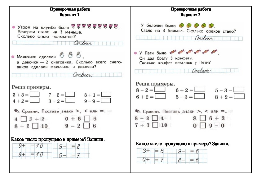 Оформление контрольной работы по математике 1 класс образец