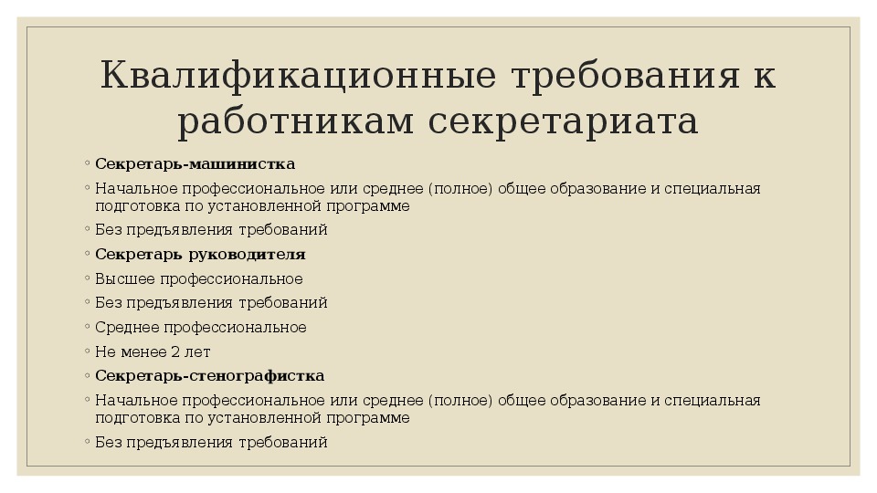 Требования предъявляемые к должности. Требования к серкаторю. Требования к секретарю. Требования к квалификации секретаря. Квалификационные требования к секретарю.