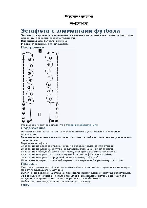 Игровая карточка "Эстафета с элементами футбола"