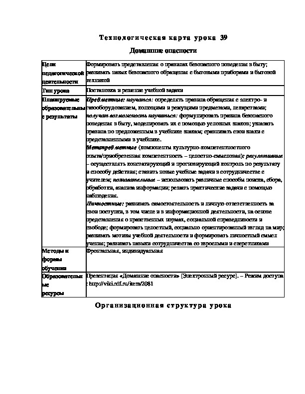Конспект урока по окружающему миру "Домашние опасности"(2 класс)