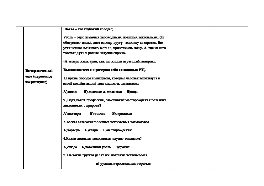 Технологическая карта урока по окружающему миру 3 класс полезные ископаемые