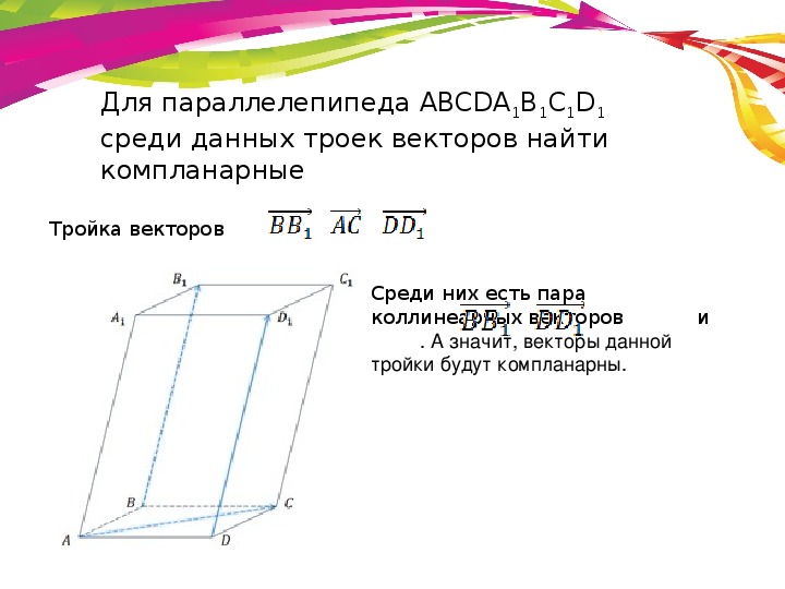 Презентация по геометрии 10 класс компланарные векторы