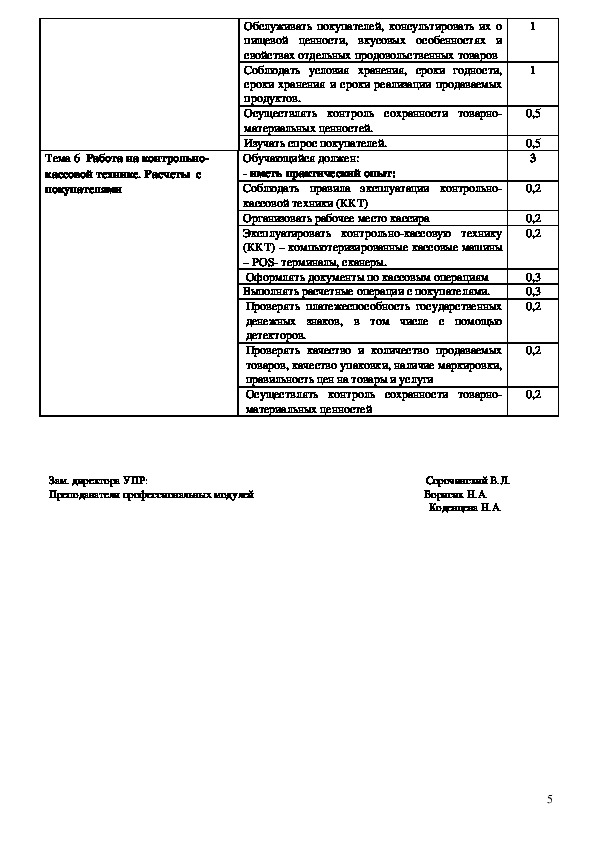 Продавец продовольственных товаров учебный план