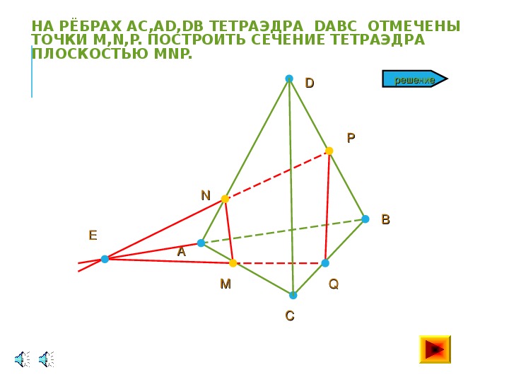 Постройте сечение тетраэдра dabc плоскостью