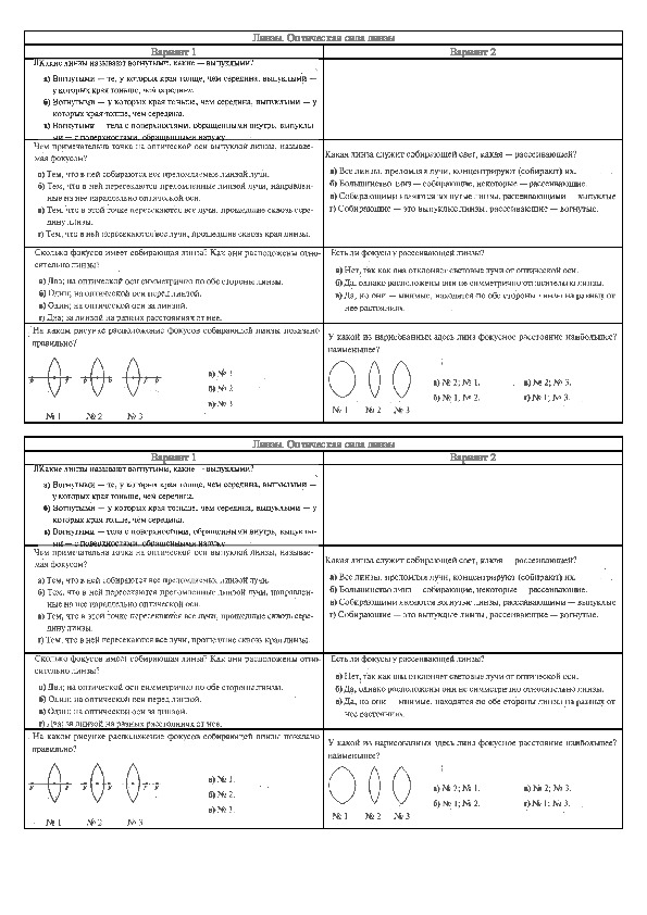 Тест по физике 8 класс линзы оптическая сила линзы изображения даваемые линзой