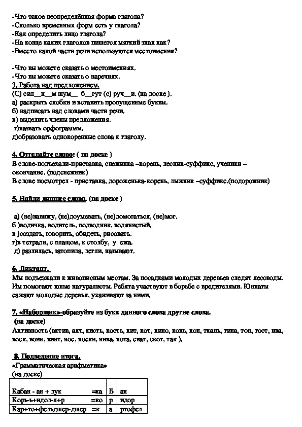 План открытого урока по русскому языку в 5 классе