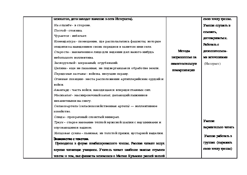 План текста последний день матвея кузьмина 4 класс