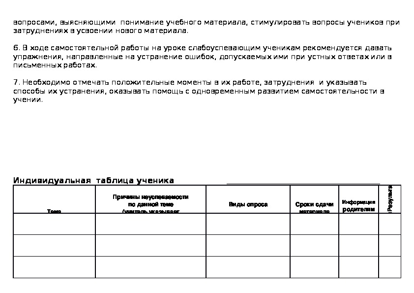 Индивидуальный образовательный маршрут слабоуспевающего ученика образец