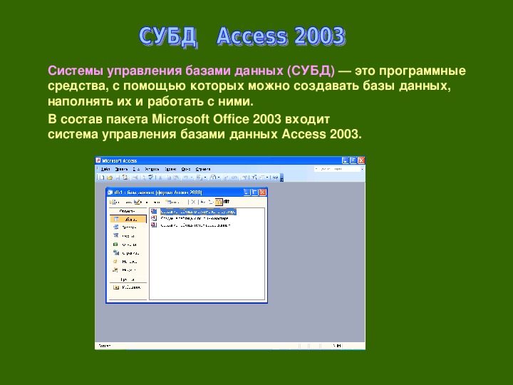 Системы управления базами данных access презентация