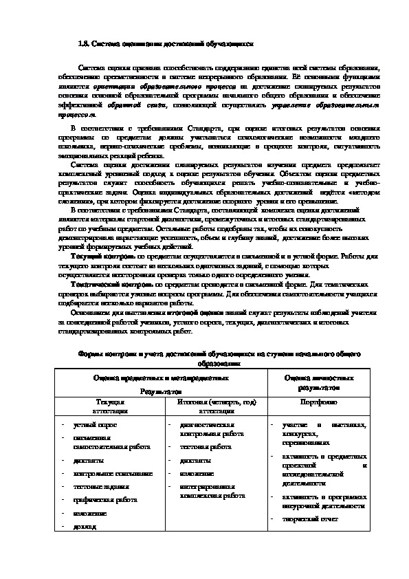 Пояснительная записка по русскому языку в начальной школе