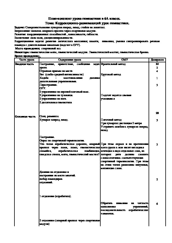 Технологическая карта бодрящей гимнастики в подготовительной группе