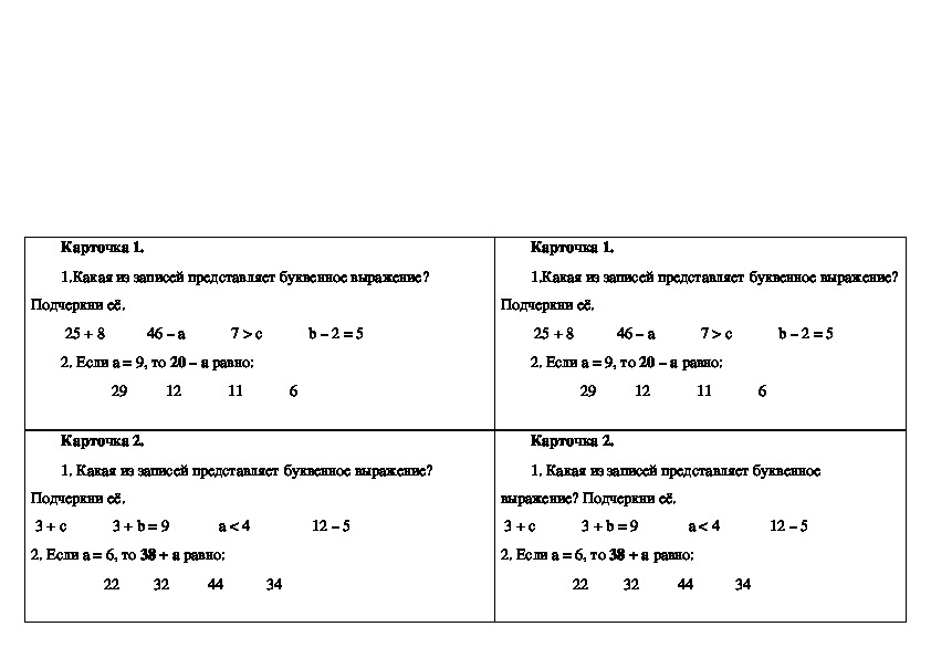 Числовые и буквенные выражения 2 класс технологическая карта