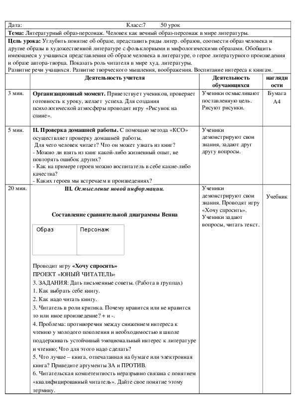 Русская литература 7 класс Образ - персонаж