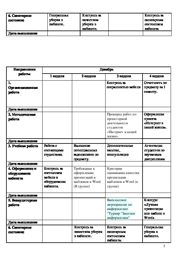 План кабинета информатики