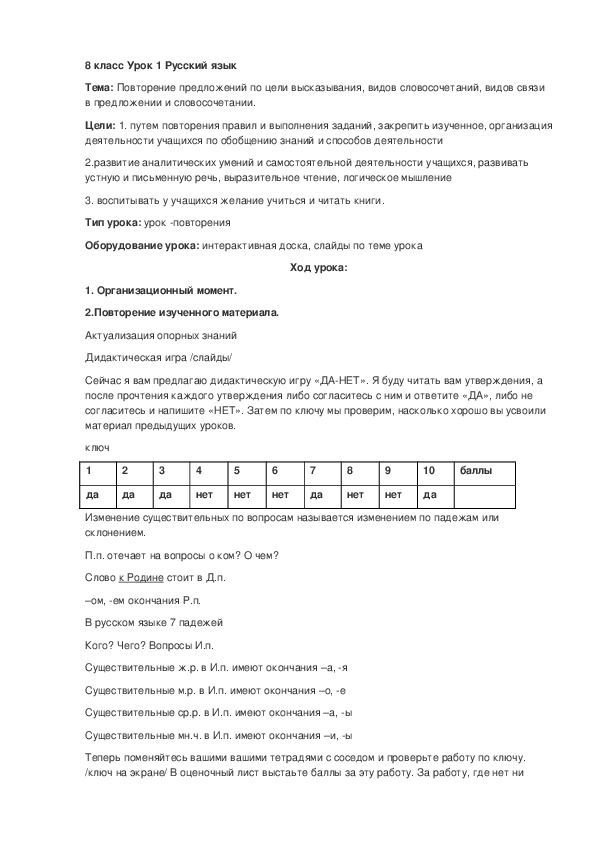 Обложка для материала Повторение предложений по цели высказывания, видов словосочетаний, видов связи в предложении и словосочетании.
