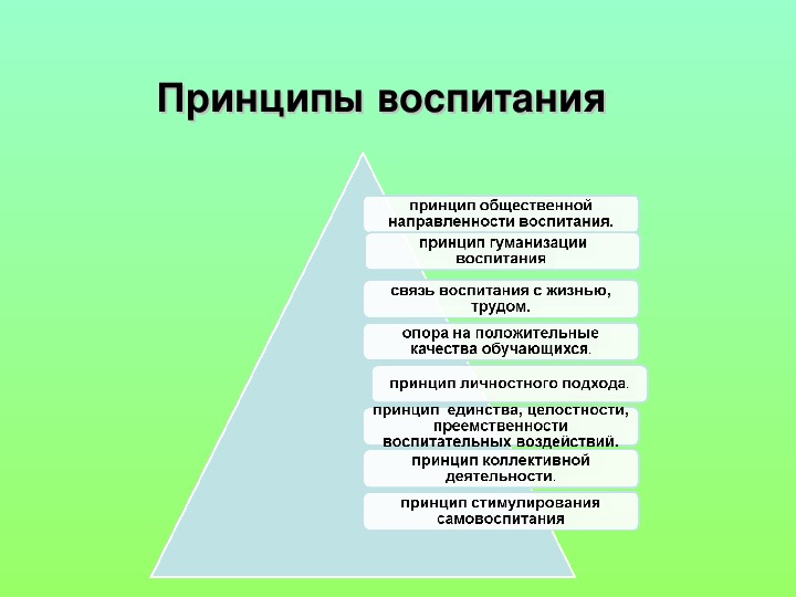 Обусловливающие принципы. Принципы воспитания. Характеристика принципов воспитания.