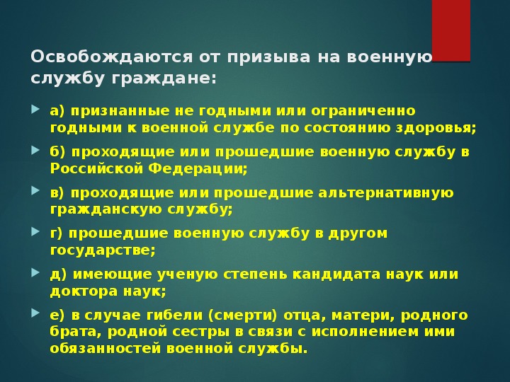 Кто освобождается от призыва на военную службу