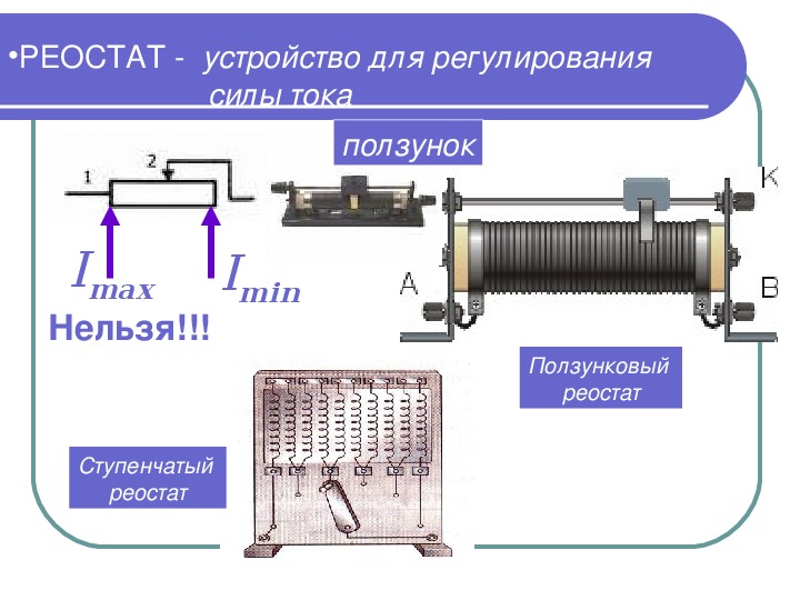 На рисунке изображен ступенчатый реостат