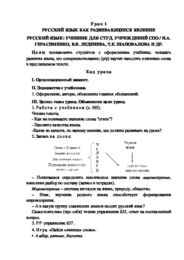 Урок русского языка на тему:  "Русский язык как развивающееся явление"