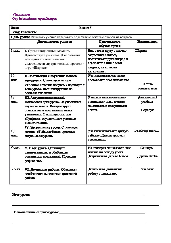 Обложка для материала Русский язык в классах с казахским языком обучения. 5 класс. Тема: "Изложение"