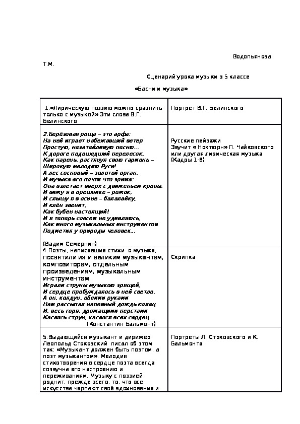 Разработка урока  «Басни и музыка»
