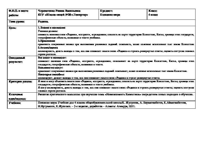 Примерный план комплексного описания страны