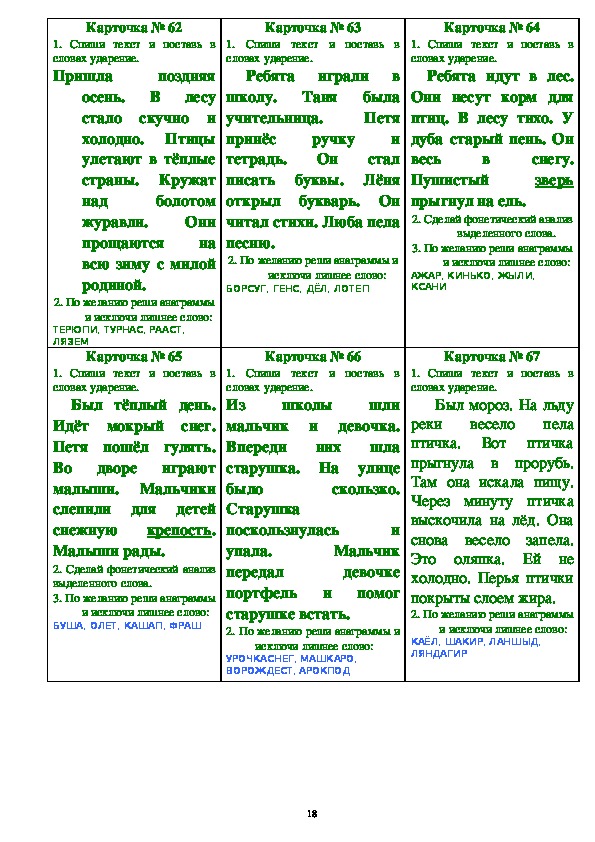 Карточки по русскому языку (1-2 класс)